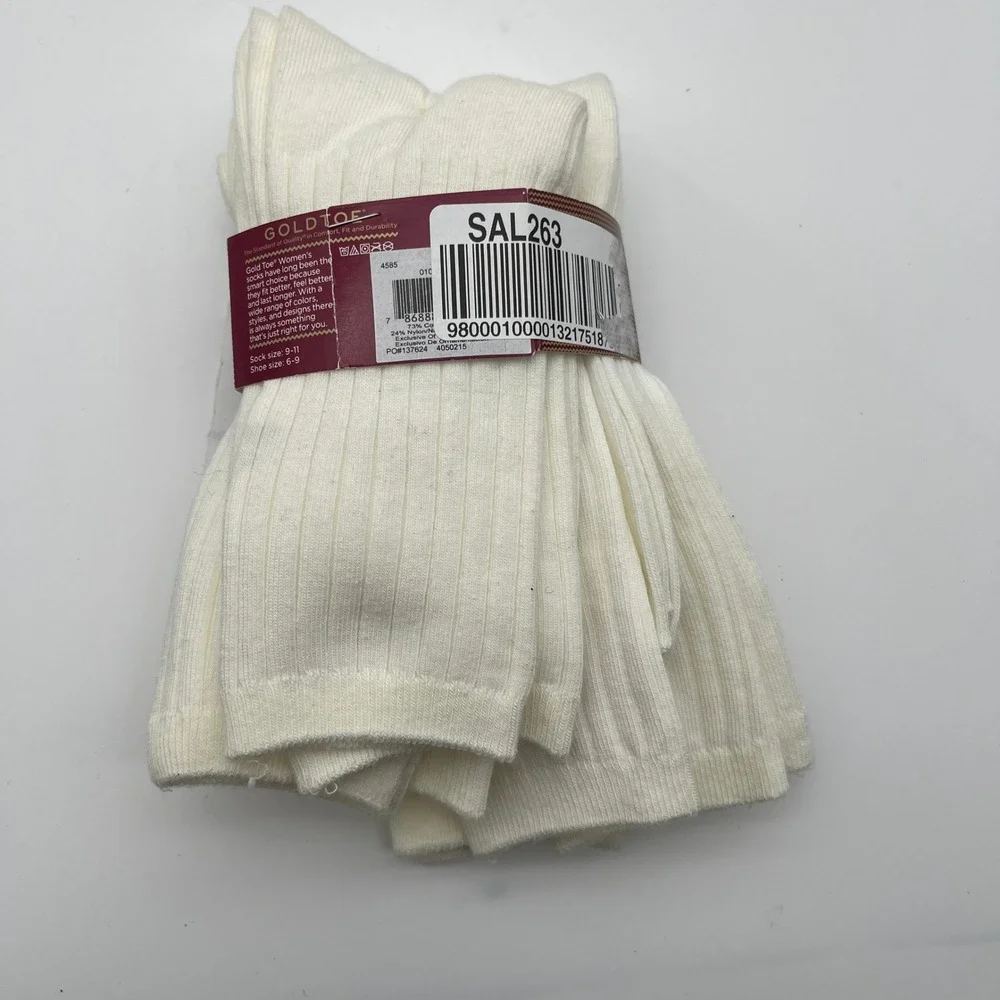 Gold Toe Socks‎ Womens 9-11 White Ribbed Crew 5 Pair Cotton Blend 4585 Casual